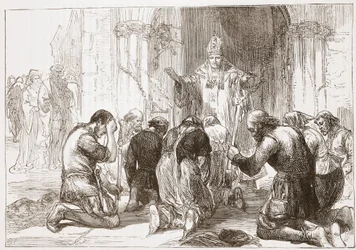Lollardit kiistelevät uskoaan, esimerkki James Aitken Wylien (1808-1890) teoksesta The History of Protestantism, pub. 1878