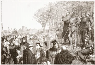 Lord Cobham Lollardin saarnaamisessa, esimerkki James Aitken Wylien (1808-1890) teoksesta The History of Protestantism, pub. 1878