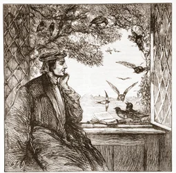 Luther by Coburg Castle: The Diet of Jackdaws, kuvitus James Aitken Wylien (1808-1890) Protestantismin historiasta, pub. 1878