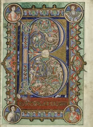 MS Hunter 229 f.22r, Hunterian Psalter, n. 1170 (kynä ja muste ja tempera perunakalvolla)