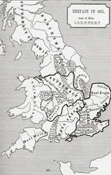 Britannian kartta vuonna 665, Northumbrian kuningaskunnasta 588–685 J. R. Greenin teoksessa A Short History of the English People, julkaistu 1893