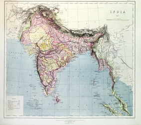 Intian kartta, julkaistu eversti H.R. Thuillier, R.E., Surveyor General of India, 1877