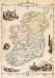 Irlannin kartta Thomas Wrightin julkaisusta "The History of Ireland", julkaistu n. 1854