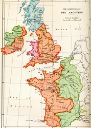 Kartta Angevinin valtakunnista n. 1170, J. R. Greenin teoksesta A Short History of the English People, julkaistu 1893