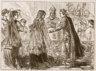 Henry I:n ja Matildan avioliitto, kuvitus Cassells Illustrated History of Englandista (seepiakuva)
