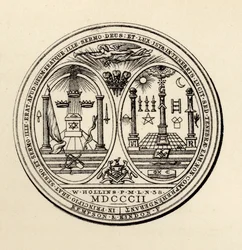 Vapaamuurarien sinetti, 1802, teoksesta "Vapaamuurariuden historia, osa III", julkaisija Thomas C. Jack, Lontoo, 1883