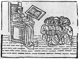 Mestari ja oppilaat, n. 1481 (puupiirros)