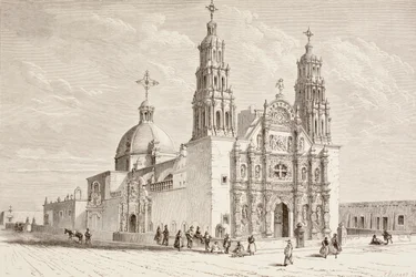 Metropolitan katedraali Plaza de Armasissa, Chihuahuassa, Meksikossa 1800-luvulla (litho)