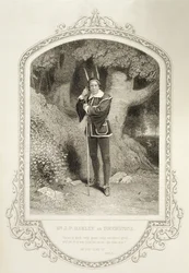 Mr J.P. Harley kosketuskivenä, näytös V, kohtaus 1, William Shakespearen (1564-1616) teoksessa Kuten pidät, George Hollisin (1792-1842) kaivertama J.P. Mayallin (1810-1901) dagerrotypiaan