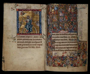 Ms 1-2005, ff.8v-9r: Kristus tuomiossa ja Jessen puu, Macclesfield Psalter, Use of Sarum, East Anglia, n. 1330 (vellum)