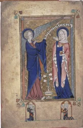 Ms 242 Folio 2v, Anunciation to the Virgin, Grey-Fitzpayne Hoursista