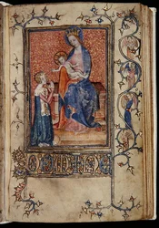 Ms 48, f.86r: Käsikirjoituksen omistaja rukoilemassa Neitsyttä ja lasta, Carew-Poyntz Hours, Use of Sarum, n. 1390-1400 (vellum)