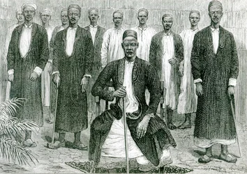 Mtesa, Ugandan keisari ja muut päälliköt (litho) (bw kuva)