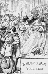 Paljon melua tyhjästä - Kuvitus "" William Shakespearen valmiisiin teoksiin"" 1866 - Tämän painoksen kuvitukset ja yleinen muoto on lainattu Cassellin kuvitetusta Shakespearesta, joka julkaistiin Lontoossa