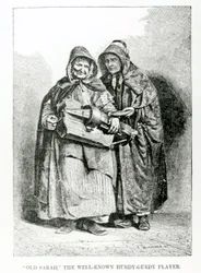 Vanha Sarah Tunnettu Hurdy-Gurdy Player, n. 1840