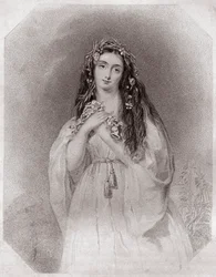 Ophelie (Ophelia) (Hamlet) - "" Shakespearen naisten galleriassa, kokoelma neljäkymmentäviisi vakavaa muotokuvaa varhaisilta Lontoon taiteilijoilta, rikastettu kriittisillä ja kirjallisilla huomautuksilla"""" noin 1838 - "" Gallery of the Women of Shakespe