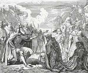 Ottokar II Böömiläinen kunnioittaa Rudolph I:tä, Saksan kuningasta vuonna 1276, 1882