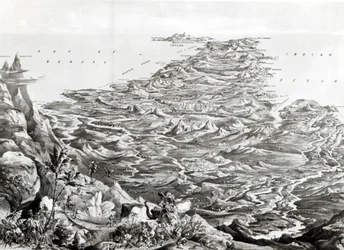 Panoraamanäkymä Intiaan Himalajan vuoristosta, T. Packerin suunnittelema, 1857