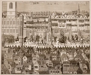 Osa Edvard VI:n kruunajaiskulkueesta, 1547, 1500-luvun akvarellin mukaan