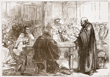 Pastori Olaf Upsalan konferenssissa, kuvitus James Aitken Wylien (1808-1890) Protestantismin historiasta, pub. 1878