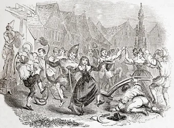 Plough Mondayn juhlat, Bessien ja klovnin tanssi, Vanhasta Englannista: A Pictorial Museum, pub. 1847