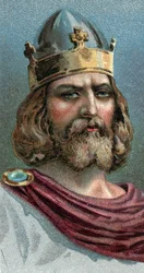 Muotokuva Alfred Suuresta (Alfred the Great, 849-899), Wessexin kuningas, 800-luku jKr. - Sarjasta "" Leaders of Men""" - Kromolitografia - Englantilainen koulu, 1900-luku -