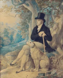 Charles Leen, Woottonin rehtori, muotokuva, täyspitkä, koiran kanssa, Wootton Parkissa, Oxfordshiressä, 1861