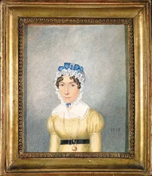 Naisen muotokuva kultaisella medaljongilla, 1823 (guassi ja wc paperilla)