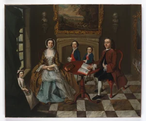 Perheen muotokuva sisätiloissa, luullaan olevan Roubelin perhe, 1750-luku