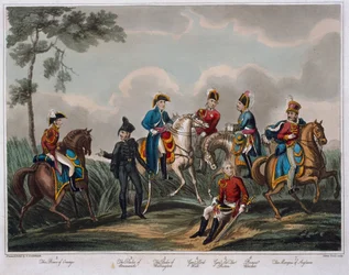 Kenraalin upseerien muotokuvat historiallisesta kuvauksesta Waterloon taistelusta, julkaisija M. Colburn, 1817 (värillinen akvatinta)
