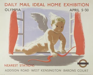 Juliste Daily Mail Ideal Home -näyttelyyn Kensington Olympiassa Lontoossa vuonna 1938 (värilitografia).