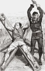 Vankia kidutetaan Pyhän Andreaksen ristillä, noin 1865