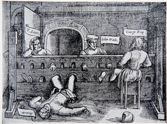 Vangit Lollards Towerissa, John Foxen (1516-87) teoksista ja muistomerkeistä, 1563, kuva The History of the Nationista
