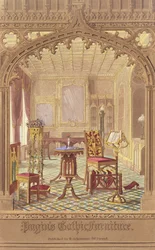 Pugins Gothic Furniture, Augustus Charles Pugin (1762-1832), julkaisija R. Ackermann, 1827