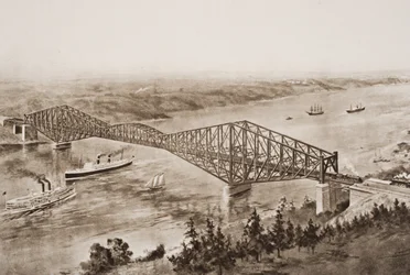 Quebecin silta St. Lawrence-joen yli, Kanada, kuvitus H.G. Wellsin teoksesta "The Outline of History", osa II, julkaistu vuonna 1920