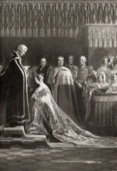 Kuningatar Viktoria (1819-1901) vastaanottaa pyhän sakramentin kruunajaistensa jälkeen