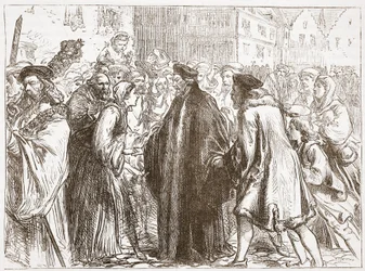 John Hussin vastaanotto Nürnbergissä, kuvitus James Aitken Wylien (1808-1890) teoksesta The History of Protestantism, pub. 1878
