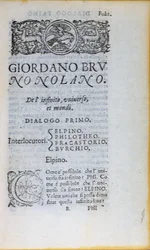 Res 28610 Giordano Brunon De lInfinito Universo et Mondin ensimmäinen sivu, julkaistu Lontoossa, 1584 (painettu paperi)