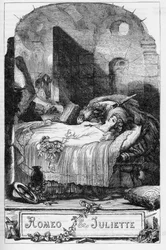 Romeo ja Julia (Romeo ja Julia) - Kuvitus kirjassa "" Completes de William Shakespeare""" 1866 - Tämän painoksen kuvitukset ja yleinen muoto on lainattu Cassellin kuvitetusta Shakespearesta, joka julkaistiin Lontoossa