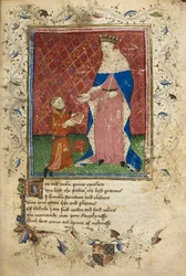 Royal 17 D. VI, f.40 Esityskohtaus Thomas Hoccleven kanssa tarjouksessa kirjansa Henry V:lle (vellum)