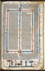Royal MS 10 IV f.294r Keskiaikaiset hahmot ja reunakoristeet, kuvitus Smithfield Decretalsista (vellum)