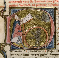 Royal MS 6E VI fol.535v Taikuri kutsumassa demoneja, James le Palmerin Omne Bonumista