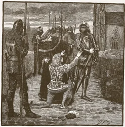 Rutland rukoilee Cliffordia säästämään henkensä, kuvitus Cassells Illustrated History of Englandista (seepiakuva)