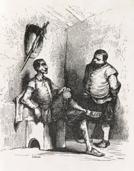 Sancho: Minun pitäisi tehdä harvinainen vuokranantaja, esimerkki II näytöksestä, kohtaus I Don Quijotesta Englannissa. Komedia, kaiverrus P. Soyer