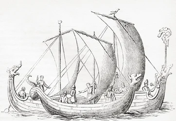 Saksilaisia laivoja Struttin Chronicle of Englandin kaiverruksen jälkeen Vanhasta Englannista: Kuvamuseo, pubi. 1847