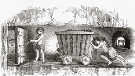 Näkymä englantilaisessa hiilikaivoksessa, 1800-luvun alku (kaiverrus)