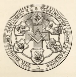 Hampurin vapaamuurarien sinetti, teoksesta "The History of Freemasonry, osa III", julkaisija Thomas C. Jack, Lontoo, 1883