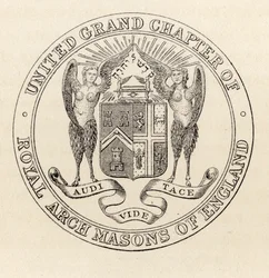 Englannin kuninkaallisen kaaren vapaamuurarien yhdistyneen suurkapitulin sinetti, 1817, The History of Freemasonry, osa II, julkaisija Thomas C. Jack, Lontoo, 1883
