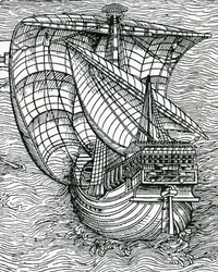 "Ship of Columbus" Time, julkaisusta "The Narrative and Critical History of America", toimittanut Justin Winsor, Lontoo, 1886
