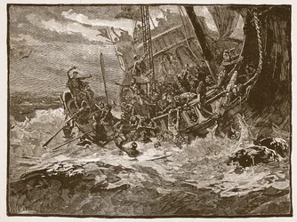 Prinssi Williamin haaksirikko, kuvitus Cassells Illustrated History of Englandista (seepiakuva)